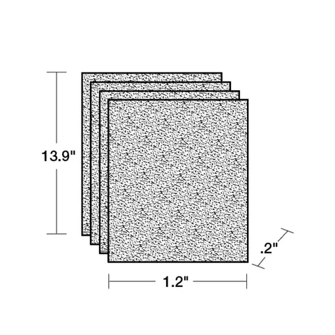A200 Pre Filter Pack For Air Purifiers, 4 Count, Allergen, Dust, Odor showing dimensions and thickness