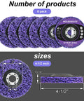 Heavy Duty Six Pack Purple Paint Stripper Discs For Angle Grinder 4.5 Inch, showing six 4.5" discs for metal grinding.