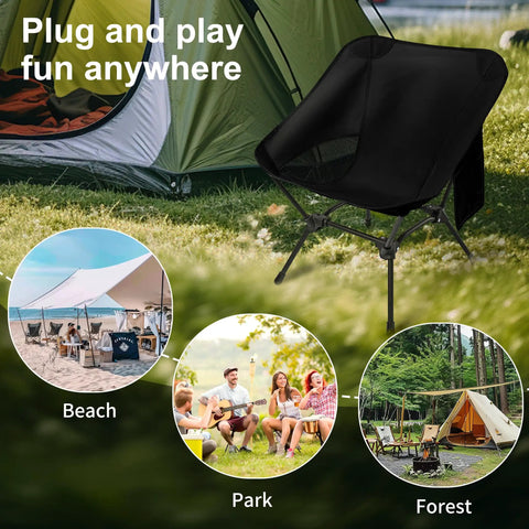 Adjustable Height Lightweight Camping Chair With Carry Bag And Side Pockets Portable Folding Chair for outdoors, tents in background
