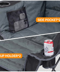 Close-up of Three Person Folding Camping Chair Couch With Padded Comfort Oversized Outdoor Loveseat Heavy Duty Frame Two Cup Holders
