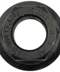 Close-up of Universal M22 1.50 Wheel Lug Nut, 33mm Hex, 30.48mm Length, black, top view showing markings