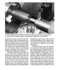 Metal lathe close-up in black-and-white showing tailstock, chuck, and cylindrical workpiece.