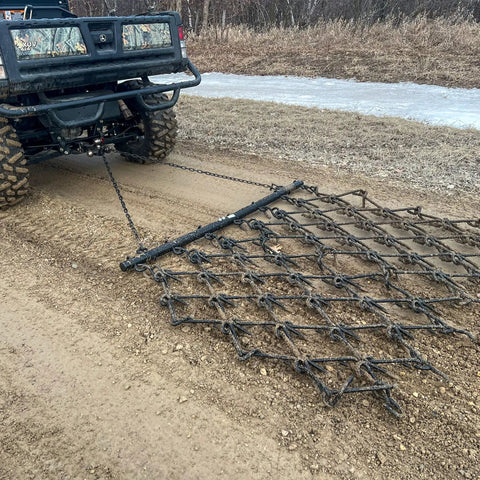 Rugged 6 Foot By 4 Foot Tow Behind Drag Harrow With Powder Coat Black Finish for Patios Gardens and Lawn Tractor Attachments