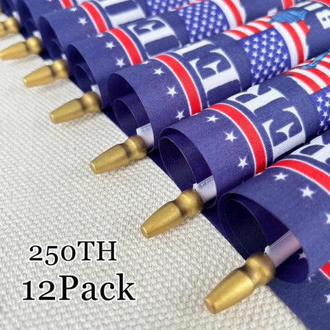 12 Pack 250th Anniversary USA Flags On Sticks 5x8 Inch Handheld Flags For 4th Of July Outdoor Decor Polyester With Wooden Sticks Party Supplies Bundle