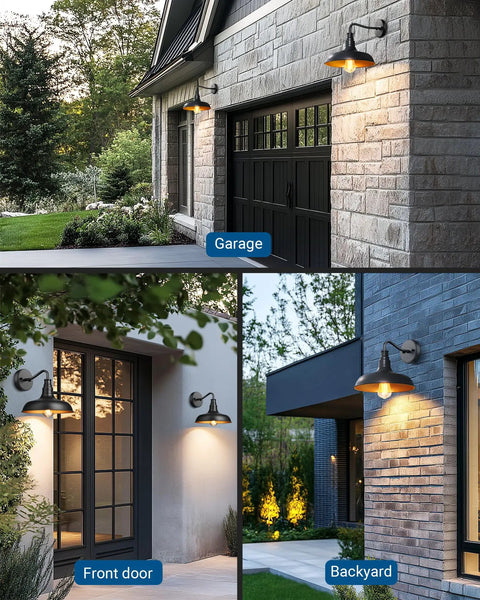 Gooseneck Barn Light Outdoor Wall Lantern Matte Black Exterior Sconce With Gold Interior Vintage Farmhouse Vibe Porch Light for garage, front door, and backyard