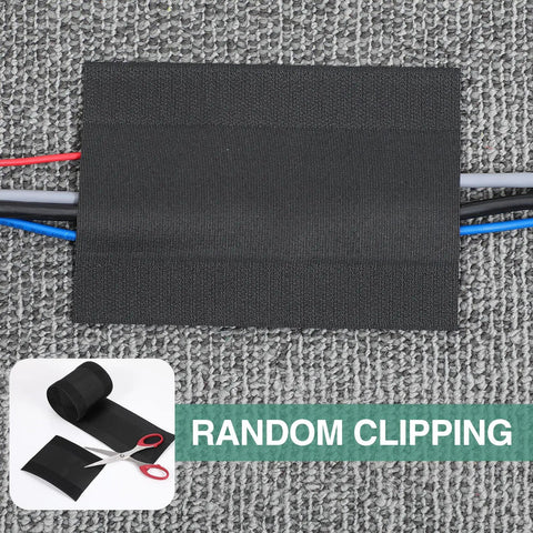 Long 98.43 Ft Carpet Cord Cover And Cable Protector Floor Strip For Office And Commercial Spaces Black on gray carpet with cables