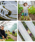 Collage of garden images with Insect And Bird Barrier Garden Netting 20 X 10 Feet Easy Cut Plant Cover installed over plants.
