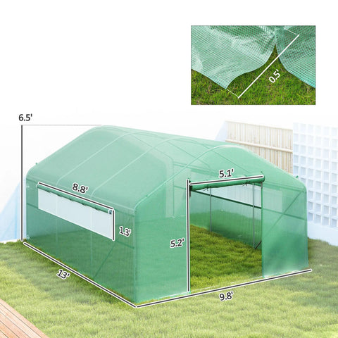 13 Ft By 10 Ft Hoop House Greenhouse With Large Windows And Roll-Up Zippered Door, Walk-In Tunnel Design, Upgraded Galvanized Steel Frame, Durable PE Cover For Easy Garden Growth, Dope Indoor Outdoor Plant Hot House