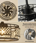 Farmhouse Crystal Cage Ceiling Fan With Remote Light 3 Speeds Cozy Vibe featuring crystal cage design and replaceable bulb option