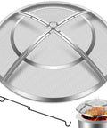 24 Inch Fire Pit Screen Cover With Handle And Poker, Stainless Steel Outdoor Round Mesh Lid Heavy Duty Replacement