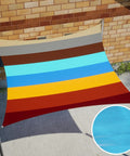 Colorful striped shade sail installed above patio; not the Beige 14x14 Square Waterproof Sun Shade Sail Canopy For Outdoor Patio Backyard Carport With UPF Fifty UV Blockage And Water Resistant Fabric 20 Degree Tilt For Quick Drain Custom Size Available.
