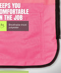 Close-up of Women's Hi-Vis Safety Vest With Pockets Pink Reflective Tape For Construction And Outdoor Work Lightweight Fit