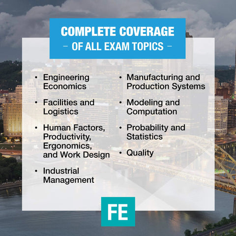 Front view of a book cover: PPI FE Industrial and Systems Review, 2nd ed.; blue header and FE logo.