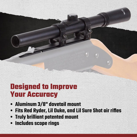 Aluminum Three Eighths Inch Dovetail Scope Mount For Red Ryder Lil Duke And Lil Sure Shot Rifles Black Finish Patent Pending