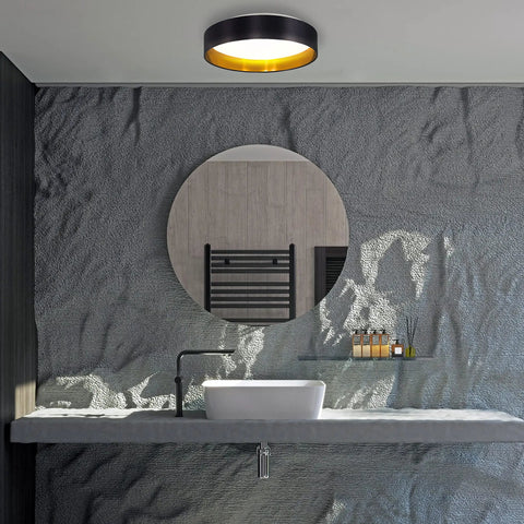 Maserlo 16 Inch Flush Mount LED Ceiling Light Fixture Dimmable For Living Room Bedroom Hallway Black Gold Sleek Modern Design