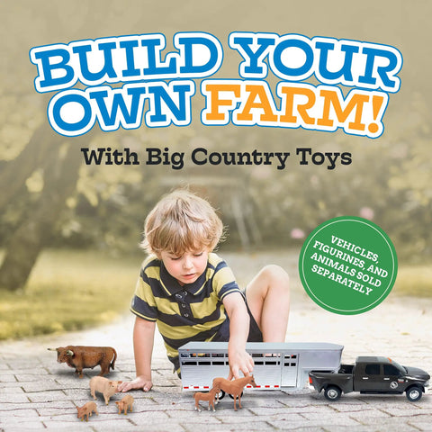 Child playing with Sundowner Horse Trailer With Gooseneck Hitch For Farm Toys And Toy Trucks Realistic Details 1 By 20 Scale