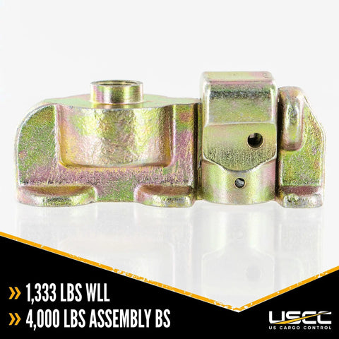 Heavy Duty L Track Double Stud Fitting With Bolt Thread For Pickup Truck And Trailer Instant Tie Down Anchor Points 1333 Pound Working Load Limit 4 Pack close-up view of metal fitting with threaded bolt hole