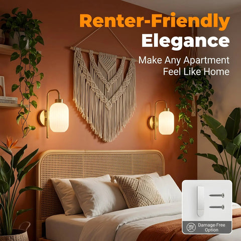 HAOFILM Battery Operated Wall Sconces Set of 2, 5000mAh Rechargeable Wireless Wall Sconce with Remote, mid-century modern in bedroom decor.