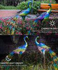 Two Pack Solar Peacock Garden Decor Lights Metal Peacocks Statue With LED Lighting Waterproof Outdoor Yard Art For Landscape
