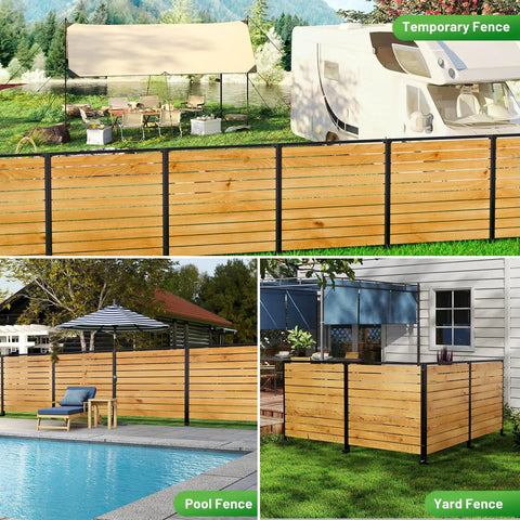 Three Panel No Dig Wood Privacy Fence Screen For Outdoor Use 42 Inch High By 40 Inch Wide Screening For Air Conditioners Trash Bins And AC Units Decorative Garden Patio Backyard Temporary Fencing With Easy Install used as temporary, pool, and yard fences.
