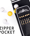 Ultra Lightweight Golf Carry Bag For Travel And Weekend Rounds Fits 3 To 9 Clubs Foldable Sunday Style Bag With Padded Shoulder Strap Compact Black Design For Easy Trunk Storage And Quick Access showcasing zipper pocket with tees and golf balls.