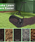 Heavy Duty 24 Inch Compost Spreader For Lawn And Garden With All Iron Build, Galvanized Finish, spreading soil on lawn