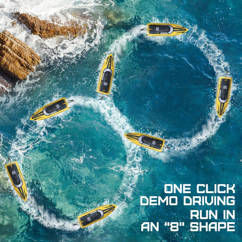 Fast RC Boat Reaching 32 KPH With 2.4GHz Remote demonstrating "8" shape in ocean simulation