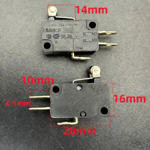 Roller Lever Micro Switch With 3 Pin SPDT Heavy Duty Limit Switch 16A 125V And 250V AC OEM Replacement, dimensions shown