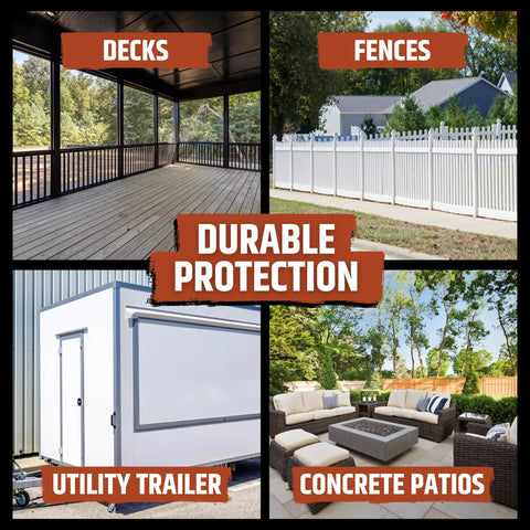 Polyurethane Deck Coating That Is Ten Times Stronger Than Traditional Deck Paint And Stain, outdoor uses including decks, fences, trailers.