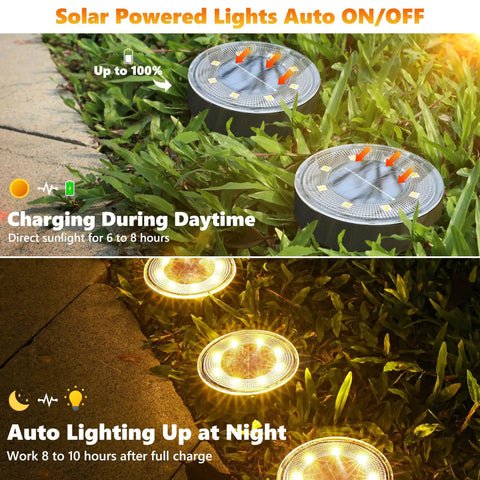 12 Pack Solar Ground Lights With 8 LED Per Light Waterproof In Ground Outdoor Pathway Lighting Sensor in garden during day and night