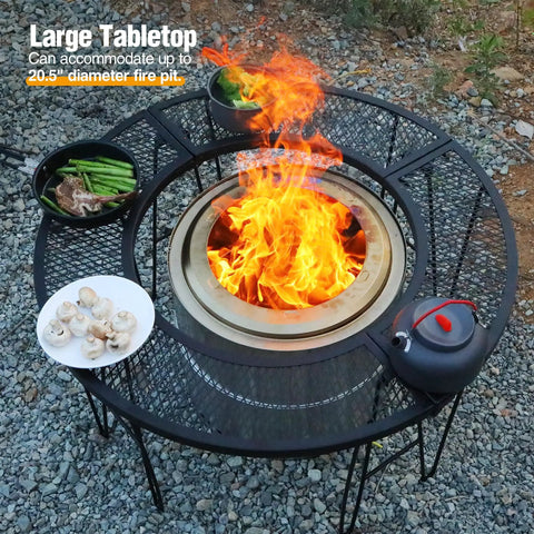35 Inch Portable Fire Pit Surround Tabletop Round Shield For Outdoor Pits with flames and dishes around 21-inch fire pit