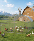 20Ft Large Walk In Metal Chicken Coop With Waterproof UV Cover Anti Predator Security Dome Roof Heavy Duty Rust Resistant Steel Frame Outdoor Poultry Cage Hen House For Yard Farm Backyard in green field
