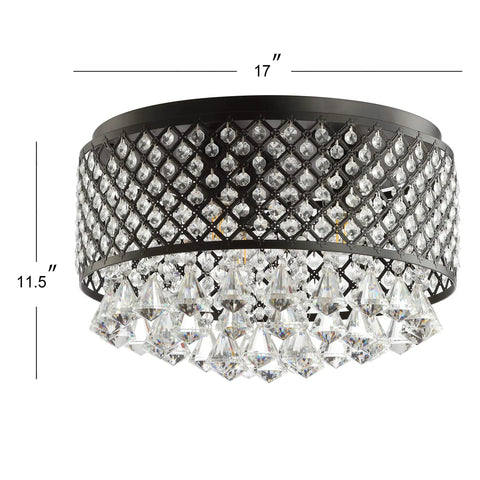 Three Light LED Flush Mount Ceiling Light With Dimmable Metal Trellis And Crystal Drops Modern Glam Chandelier for living room