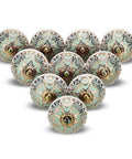 Killer Vintage Ceramic Dresser Knobs Pack Of 6 Assorted Green Drawer Pulls With Hand Painted Floral Designs And Gold Accents For Kitchen Cabinets Bedroom Decor Vibes, showing intricate floral details.