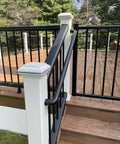 4.5 Inch Composite LED Deck Post Cap Light For Trex Transcend Posts, White Finish, installed on deck railing post