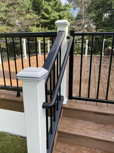 4.5 Inch Composite LED Deck Post Cap Light For Trex Transcend Posts, White Finish, installed on deck railing post
