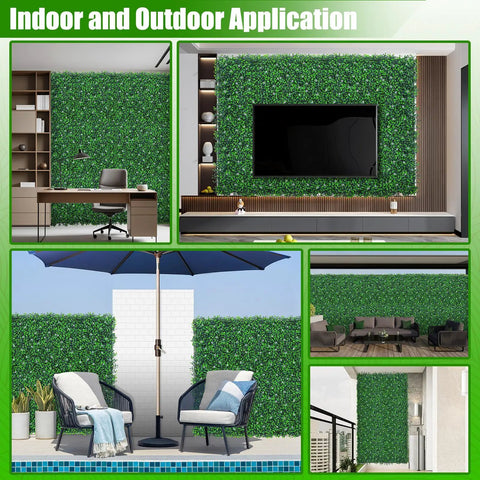 48 By 120 Inch Grass Wall Panels Set Realistic Artificial Grass Backdrop With Flower Vines in indoor and outdoor settings