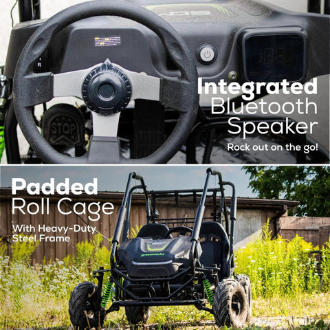 60V Gen 2 Stealth Series All Terrain Two Seat Electric Go Kart For Teens And Youth with steering wheel and roll cage