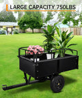 Heavy Duty Steel ATV UTV Dump Cart With 1500 Lb Capacity And 15 Cu Ft Bed Workhorse Tow Behind Garden Trailer loaded with plants