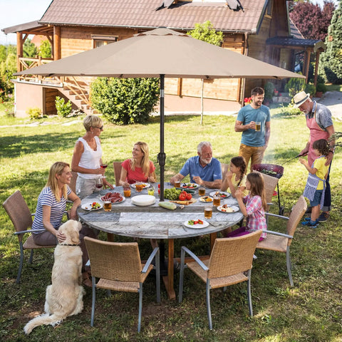 Brown Round Outdoor Fitted Tablecloth With Umbrella Hole Waterproof Wipeable Zippered Patio Table Cover for 36 to 44 Inch Tables
