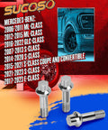 High Grade 14X1.5 Thread Wheel Lug Bolts For Mercedes Benz, steel construction, M14x1.5, set of 3 displayed against colorful background.