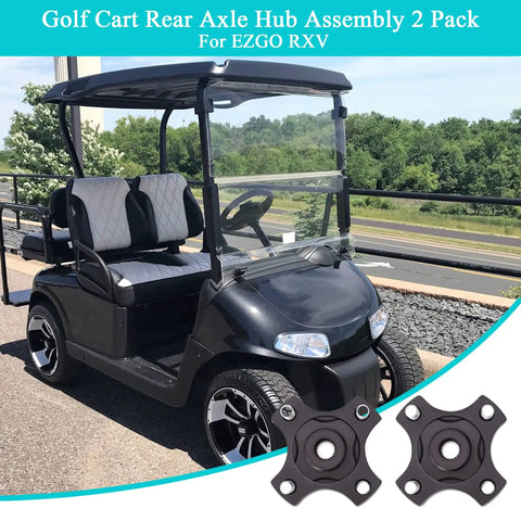 EZGO RXV Rear Wheel Hub Flange Plate Pair for 2008 Up Golf Carts, Rear Axle Hub Assembly Replacement shown with black golf cart
