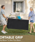 Couple moving 120 Gallon Resin Outdoor Storage Box For Patio And Yard Waterproof Deck Box Bench Lockable Outdoor Storage Chest