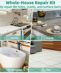 Whole-house repair kit for marble, granite, fiberglass, and tiles in kitchens and bathrooms.
