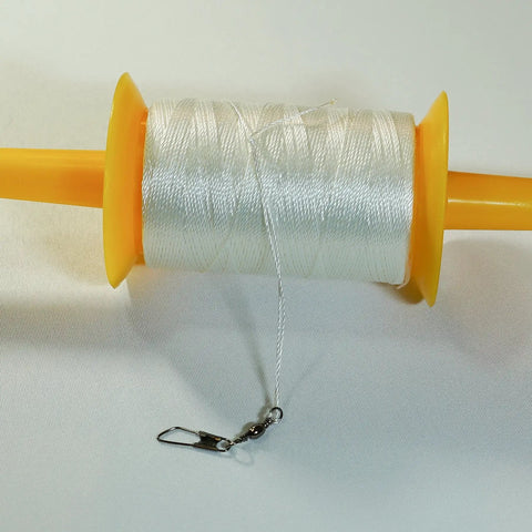 Long Reach 500 Foot Kite Line Spool With 50 Lb Twisted Polyester for Kids And Grownups with yellow handle and snap swivel