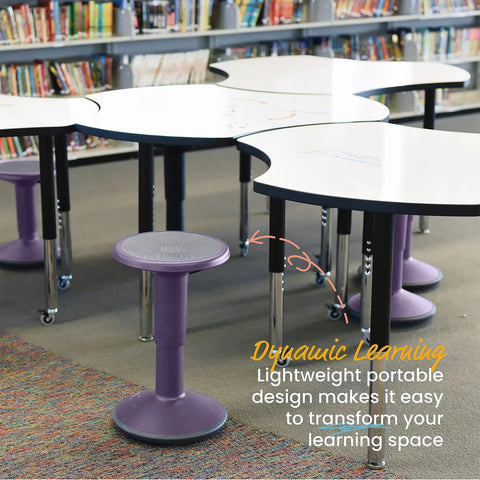 SitWell Wobble Stool With Adjustable Height For Active Seating And Core Engagement, Eggplant Purple Classroom Chair displayed in library