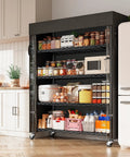 72.8 Inch 5 Tier Heavy Duty Storage Shelving With Cover And Wheels For Pantry Or Garage, black metal shelving in kitchen pantry