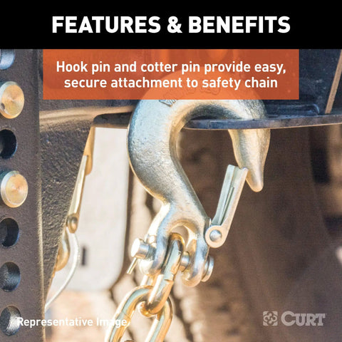 Heavy Duty 7800 Lbs Clevis Slip Hook With Safety Latch For Towing Chains with hook and cotter pin attachment.
