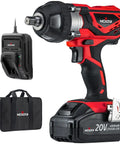 Beefy 20V Cordless Impact Wrench Kit With 300 Ft Lb Torque Half Inch Detent Anvil 2700 IPM 2200 RPM Belt Clip Includes 4.0Ah Battery Fast Charger And Carrying Case, showing wrench, charger, and case
