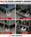 Stainless Steel Shim Kit 2 By 2 Inch Slotted Shims Collection shown in machine leveling, motor alignment, equipment adjustment, tooling setup